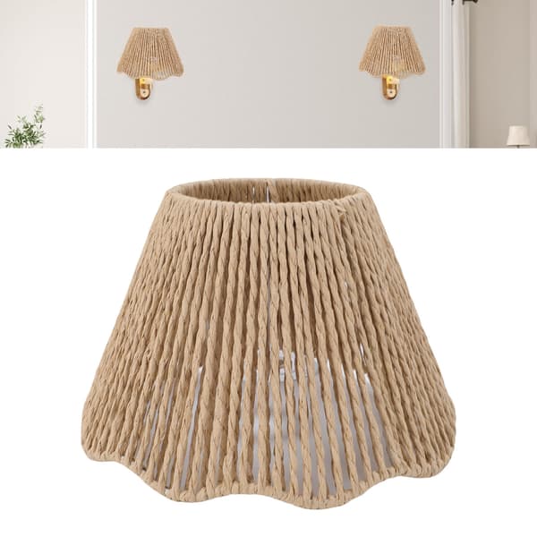 Vävd lampskärm i rep E27 E14 med vågig kant för matsal, sovrum, café, 1-pack
