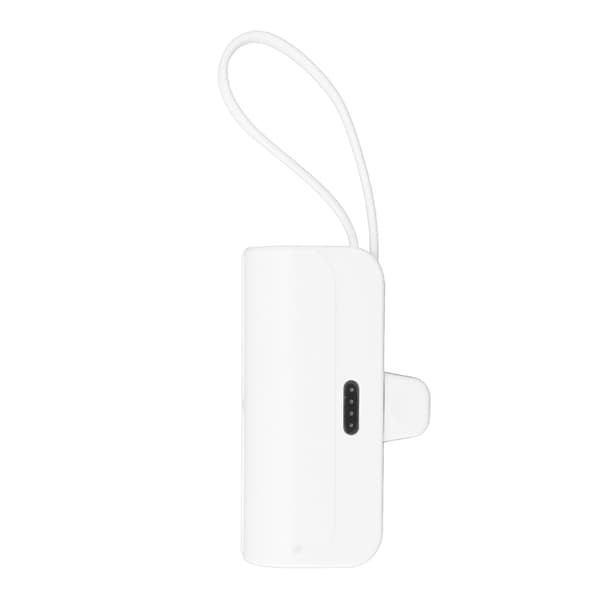 Mini 2-i-1 bærbar oplader med indbygget kabel til iOS og USB-C interface