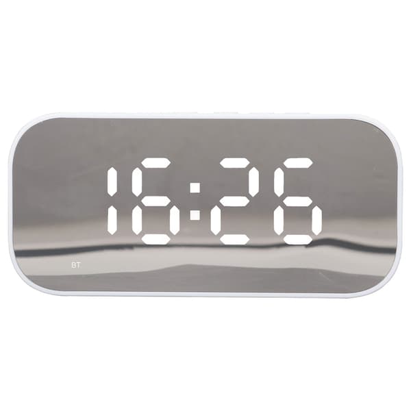 Bärbar Bluetooth-väckarklockradio, dubbla väckningslarm, dimmerkontroll, vit