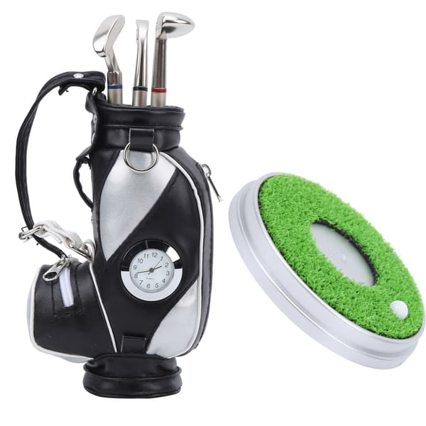 Golf Pen Sæt - 3 Kuglepenne med Mini Etui og Stativ (Sort/Sølv)