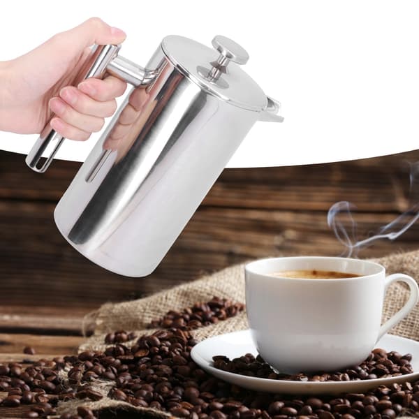1000 ml stempelkande i rustfrit stål, dobbeltvægget isoleret kaffekande