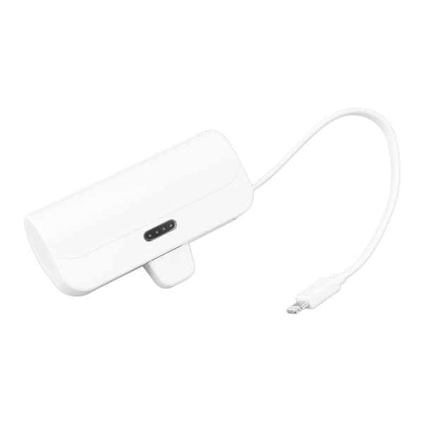 Mini 2-i-1 bærbar oplader med indbygget kabel til iOS og USB-C interface
