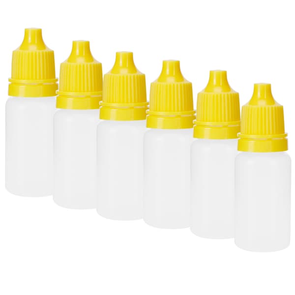 50-pack 10 ml ögondroppsflaskor, bärbara klämbara tomma droppbehållare med pluggar, lock, gul