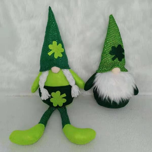 St. Patrick's Day Plysch Tomtedocka Dekor, Grön Shamrock Julprydnadsset
