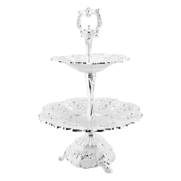 Cup Cake Tower Stand 2-våningslegering Elegant Kakdisplayhållare Serveringsbricka Silver Vit