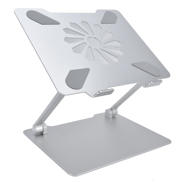 Justerbar bærbar computerstativ i aluminiumslegering, ergonomisk bærbart computerstativ med køleventil, sølv, multi-højde