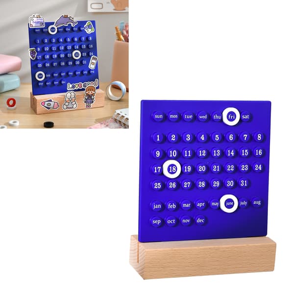 Träkalender för barn DIY handdriven utvecklar planeringsförmåga evighetskalender för hemmet blå