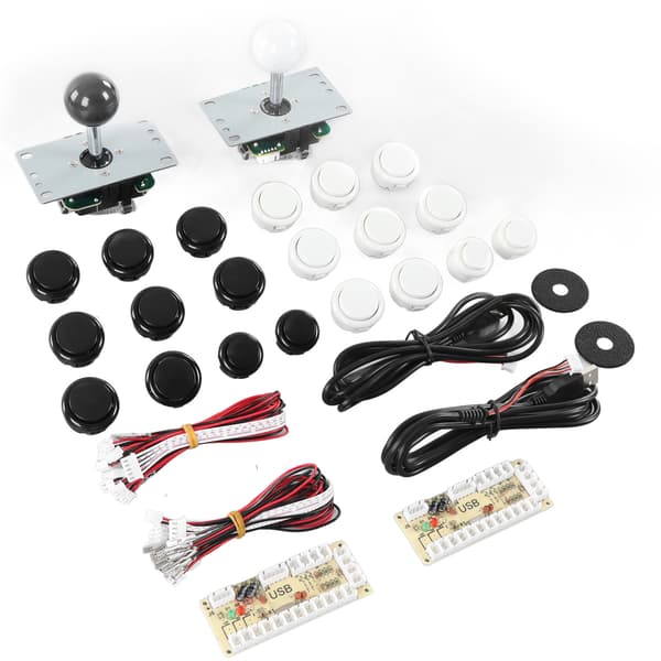Gør-det-selv arkadesæt til 2 spillere, USB-encoder joystick og knapsæt, sort/hvid, tilbehør til hjemmefestspil