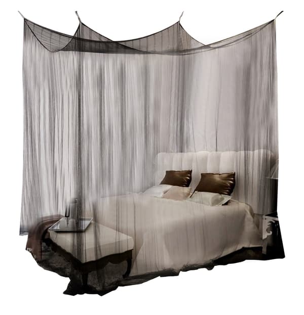 4-stolpe seng baldakin net myggebalsam beskyttelse fuld dronning king size sort