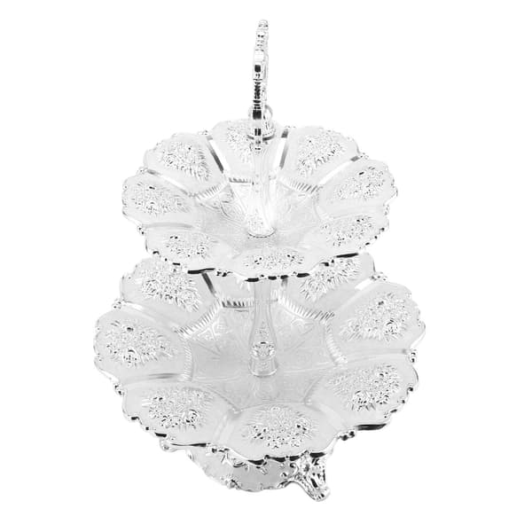 Cup Cake Tower Stand 2-våningslegering Elegant Kakdisplayhållare Serveringsbricka Silver Vit
