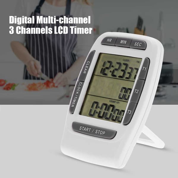 Bärbar Digital 3-kanals LCD-stoppur Exakt Nedräkningstimer Multifunktionsklocka