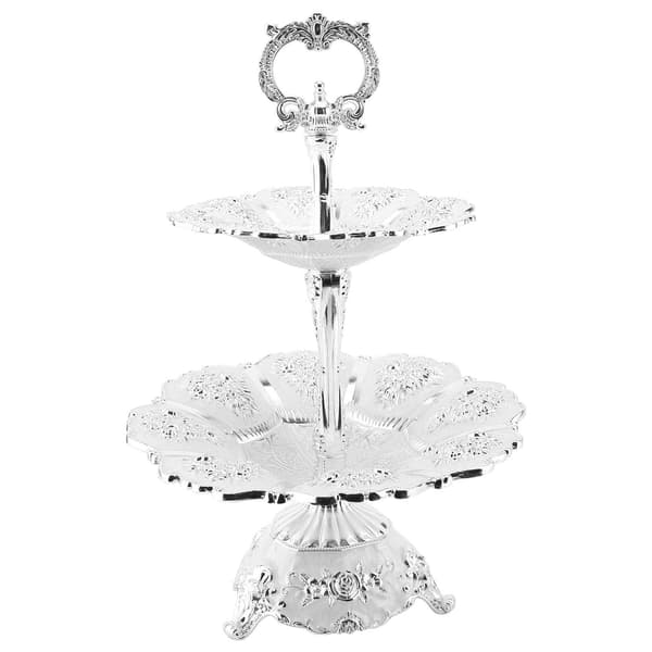 Cup Cake Tower Stand 2-våningslegering Elegant Kakdisplayhållare Serveringsbricka Silver Vit