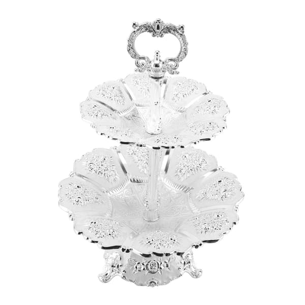 Cup Cake Tower Stand 2-våningslegering Elegant Kakdisplayhållare Serveringsbricka Silver Vit