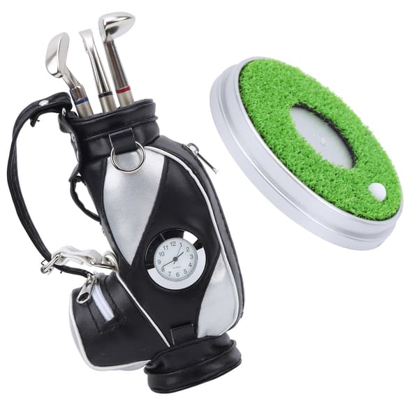 Golf Pen Sæt - 3 Kuglepenne med Mini Etui og Stativ (Sort/Sølv)