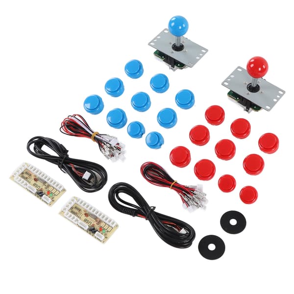 2-spiller DIY Arcade-sæt USB-brætspil-encoder Joystick Arcade-knapsæt til venner, der samles, blå og rød