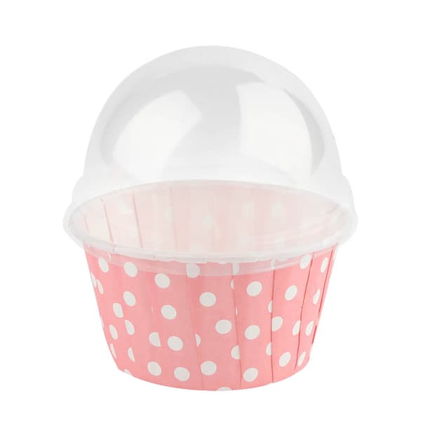 100-pak mini cupcakeforme, runde bageforme med låg, lyserøde muffinforme til festgodter