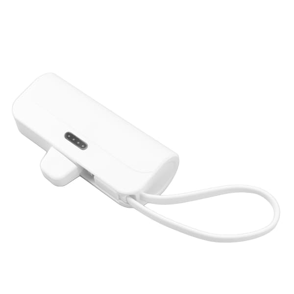 Mini 2-i-1 bærbar oplader med indbygget kabel til iOS og USB-C interface