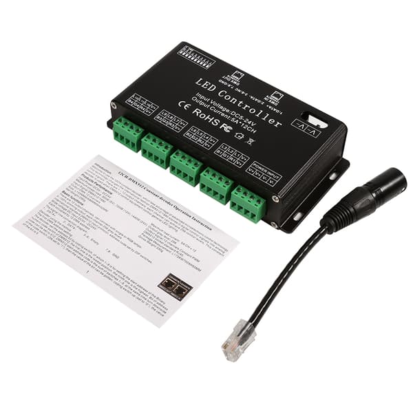 RGB LED Strip Controller 6-kanals DMX512 Dekoder Driver 5V-24V DC Sort Modul
