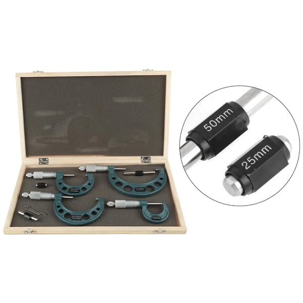 4-pack 0-100 mm metrisk extern mikrometer precisionsmätverktyg med förvaringslåda