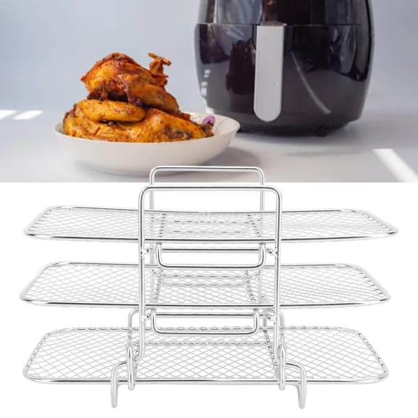 3-lags friturestativ i rustfrit stål, stabelbart grillstativ, 3-lags bageplade til husholdningsbrug