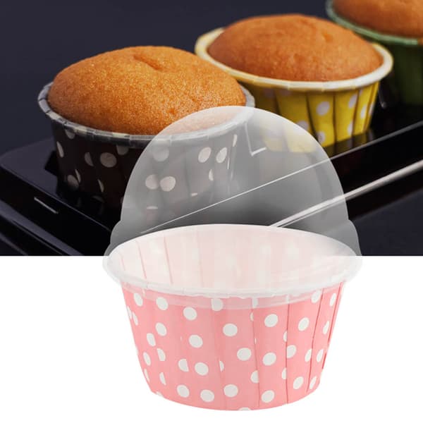 100-pak mini cupcakeforme, runde bageforme med låg, lyserøde muffinforme til festgodter