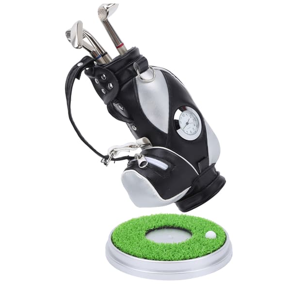 Golf Pen Sæt - 3 Kuglepenne med Mini Etui og Stativ (Sort/Sølv)