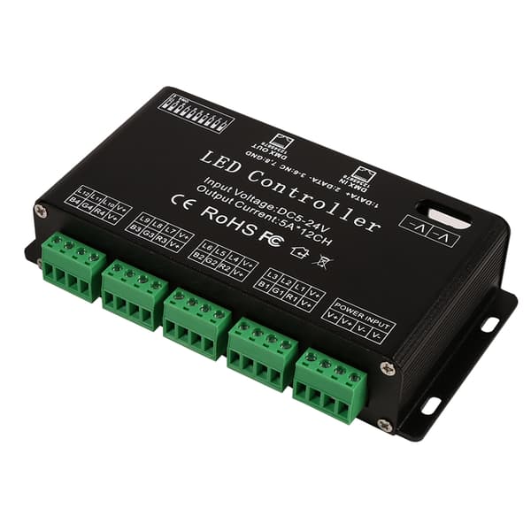 RGB LED Strip Controller 6-kanals DMX512 Dekoder Driver 5V-24V DC Sort Modul