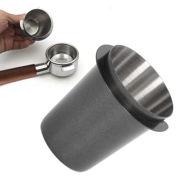 58 mm doseringskop i rustfrit stål, kompatibilitet, polering, kaffedoseringskop, pulverføder til kaffe, sort