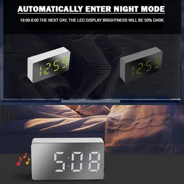 LED Spegel Väckarklocka Digital Multifunktionell Mini Elektronisk Klocka för Sovrum Vardagsrum Kontorsbord