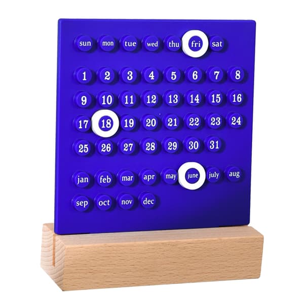 Träkalender för barn DIY handdriven utvecklar planeringsförmåga evighetskalender för hemmet blå