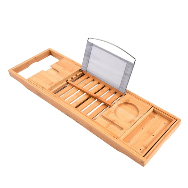 Bambus badekarbakke 69,5x22,5cm udvidelig robust badekarholder til badeværelses-spa