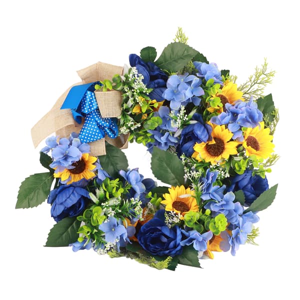 Blå og gul krans blomsterguirlande til hoveddørsindretning