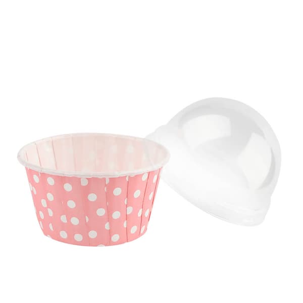 100-pak mini cupcakeforme, runde bageforme med låg, lyserøde muffinforme til festgodter