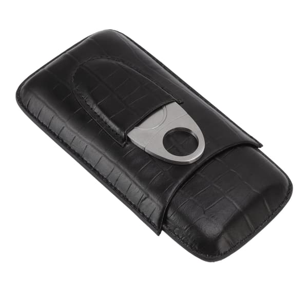 Bærbart 3-delt cigaretui humidor sæt sort læderetui