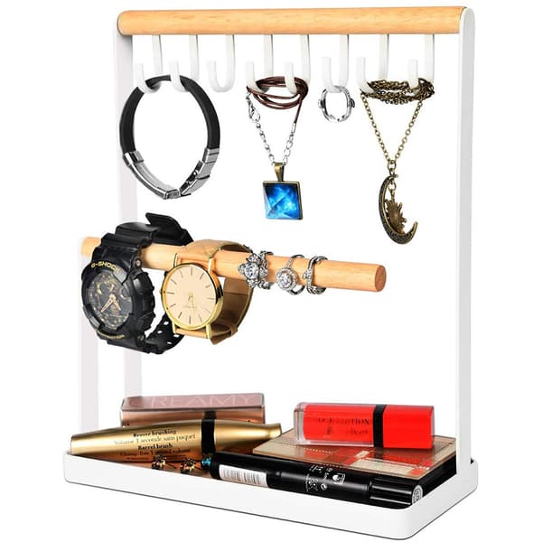 Smykkestativ i træ Multifunktionel Organizer Display Case til øreringe halskæder ringe