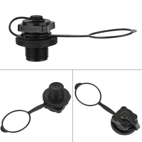 Udskiftning af luftventil til gummibåd - 22,9 mm udvendig diameter, sort plast, universel pasform
