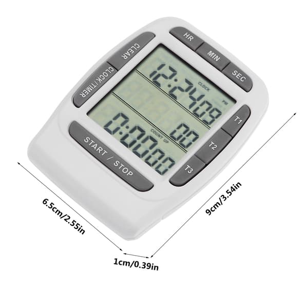 Bärbar Digital 3-kanals LCD-stoppur Exakt Nedräkningstimer Multifunktionsklocka