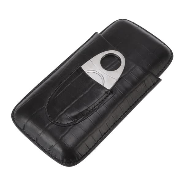 Bærbart 3-delt cigaretui humidor sæt sort læderetui