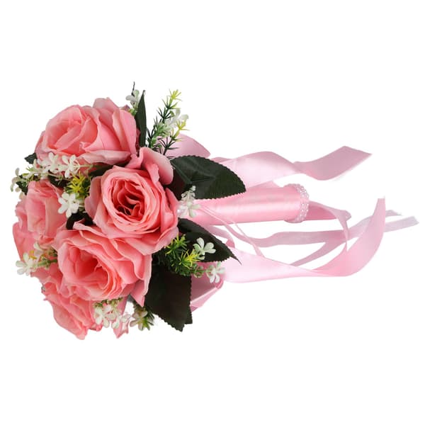 Kunstig bryllupsbuket silkeroser simuleret blomsterhåndholdt til brud pink