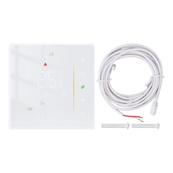 Smart Termostat Programmerbar WiFi Stemmestyring Elektrisk Gulvvarme Temperaturregulator, ZigBee AC 95-240V, Hvid