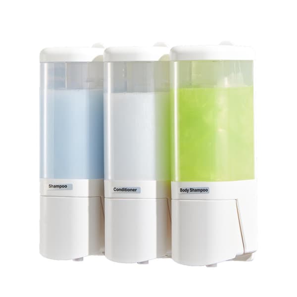 Väggmonterad 3-kammar flytande tvåldispenser, bred öppning droppbricka, 480ml x 3, läckagesäker pump, vit