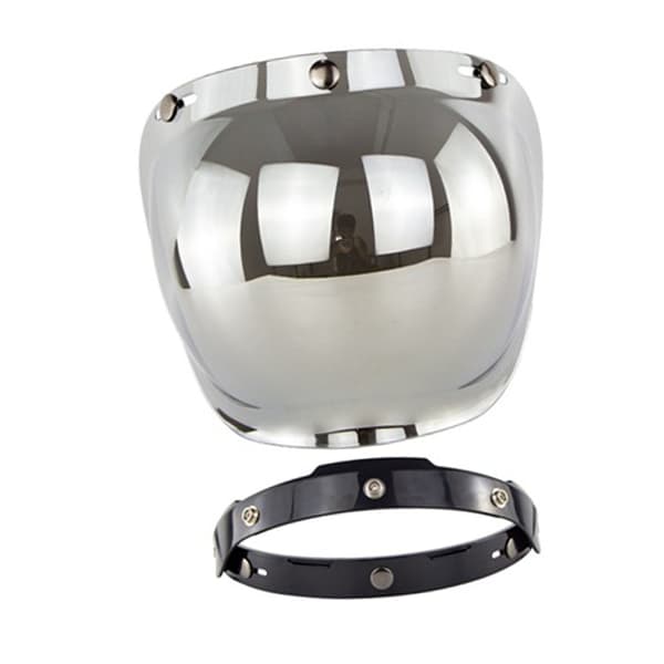 Motorcykel Retro Bubble Shield Visir PC-lins 3-knäppt hjälmvindruta med ramset silver