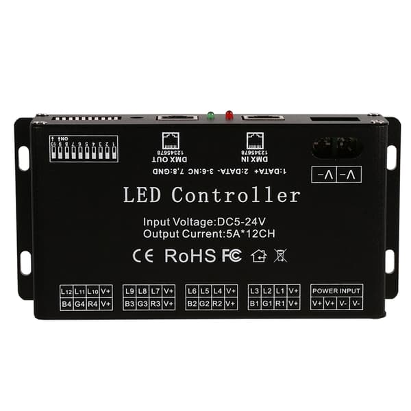 RGB LED Strip Controller 6-kanals DMX512 Dekoder Driver 5V-24V DC Sort Modul