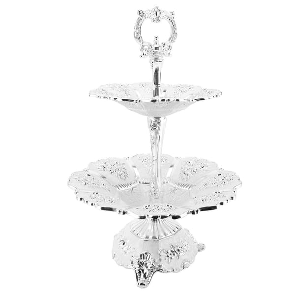Cup Cake Tower Stand 2-våningslegering Elegant Kakdisplayhållare Serveringsbricka Silver Vit