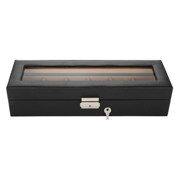 6 Gitre Kulfiber PU Læder Urholder Ur Display Etui Opbevaringsboks Organizer