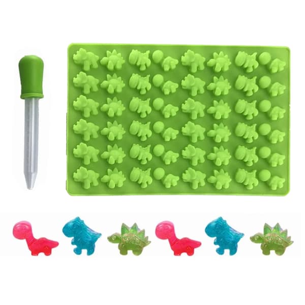 Grøn Dinosaur Silikoneform Sæt - 48 Mini Gummi Bageforme til Kage, Mousse, Budding, Chokolade