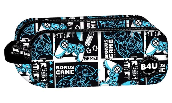Gamer Press Start penalhus med 2 rum 21 cm - sort