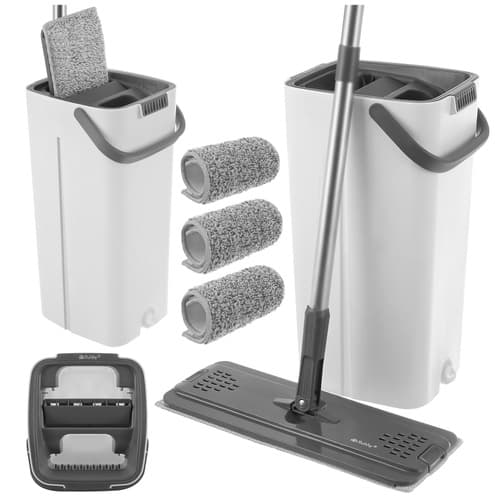 Platt mopp med hink 8,5L – tvåkammars system + 3 moppar