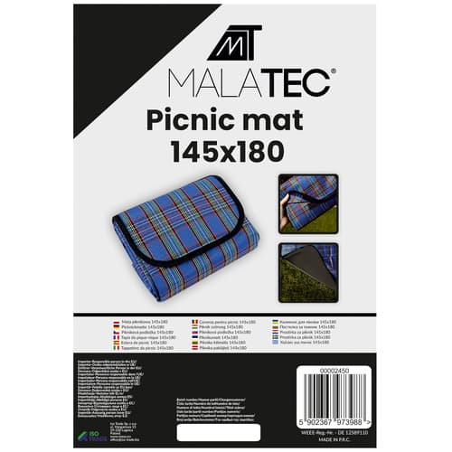 Vandtæt picnictæppe blå 145x180 cm - foldbart strandtæppe