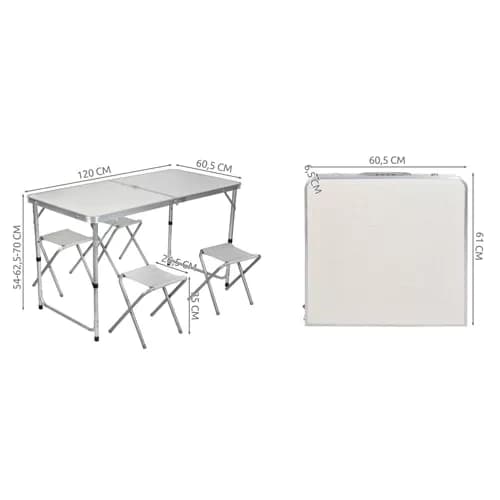 Campingbord med 4 stole - foldbart picnicsæt